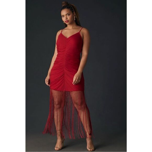 NEW Anthropologie Vineet Bahl Ruched Jazz Fringe Maxi Dress Medium Large X-Large - Picture 6 of 9